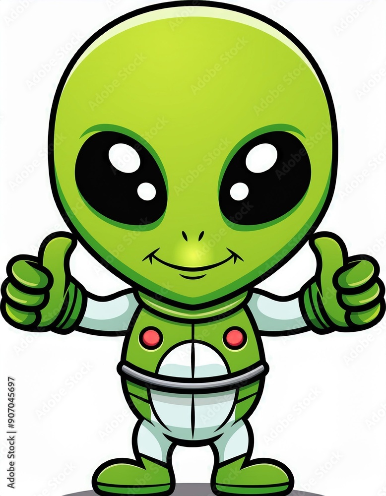 Fototapeta premium Cartoon green alien thumb up vector logo