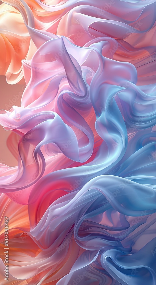 Obraz premium Abstract pastel colored art with wavy, braided patterns in soft pink, blue, and orange hues