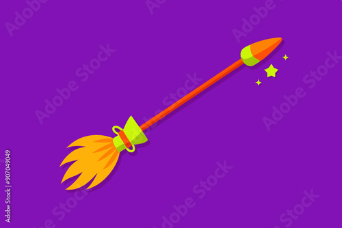 vector line art magic broom vector icon