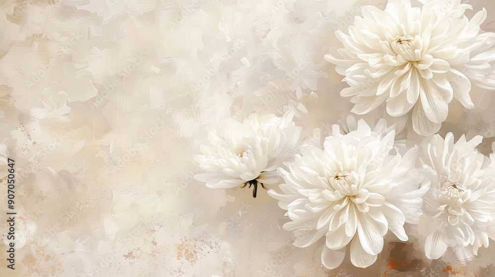 Watercolor White chrysanthemums in wet-on-wet style, soft blending of colors, vibrant and bright, light beige background Watercolor White chrysanthemums in wet-on-wet style, soft blending of colors, vibrant and bright, light beige background