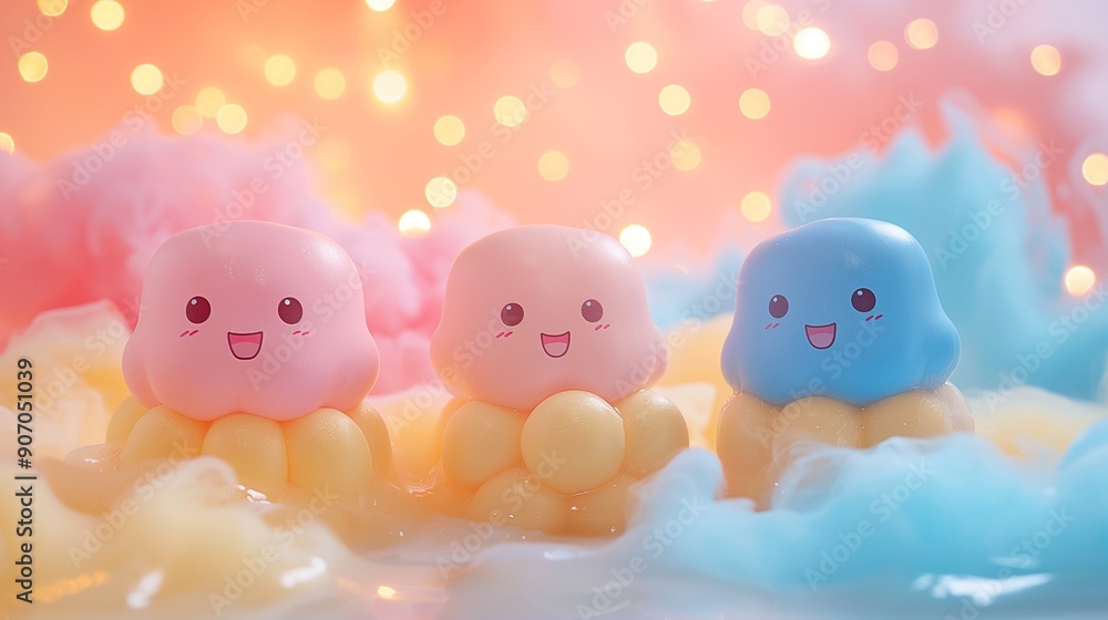 cute candy characters in pastel colors