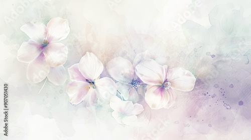 Watercolor White violets with gradients and fading, smooth transitions and delicate colors, light background