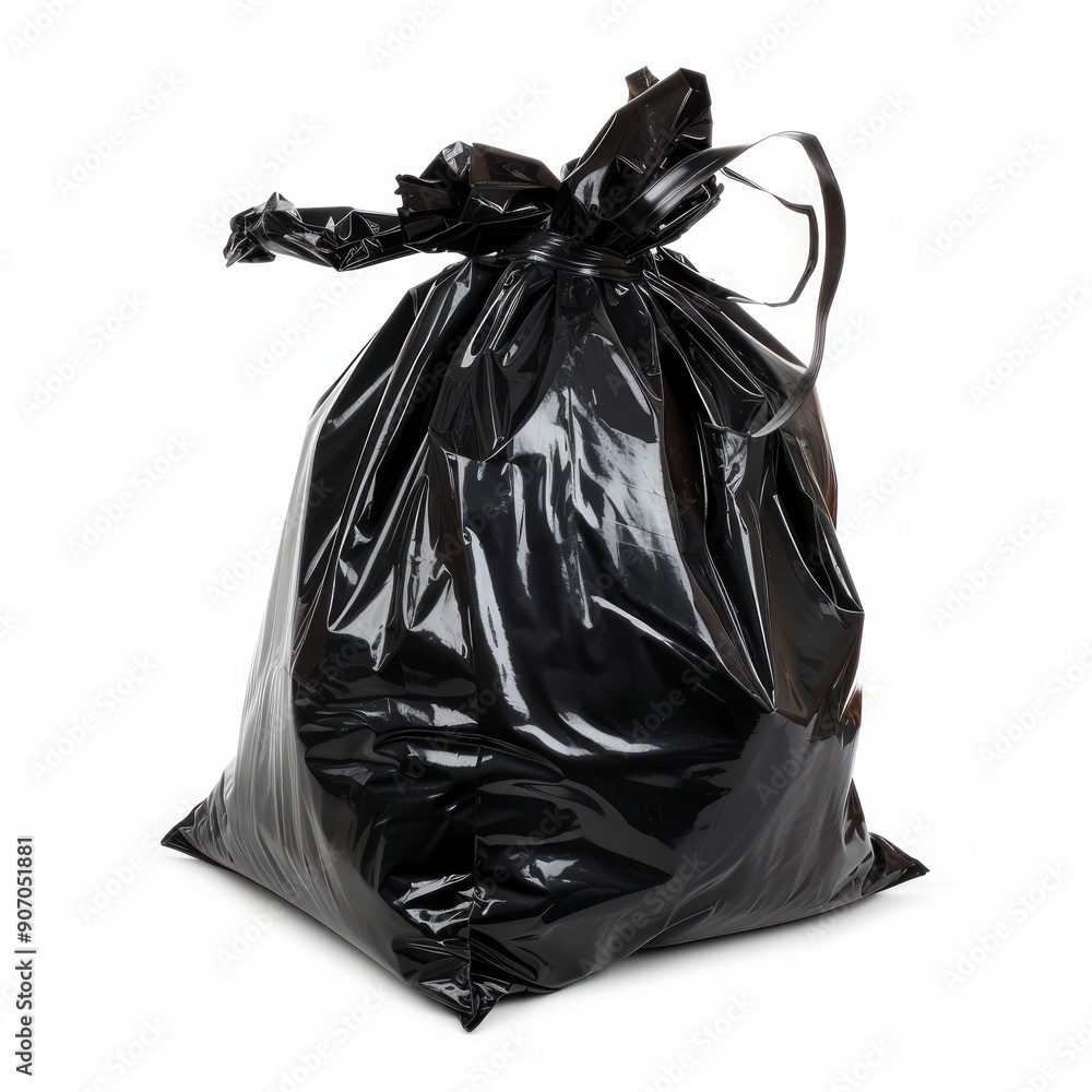 Medium shot of black Garbage, isolated on a white background, bright and vivid tonality Medium shot of black Garbage, isolated on a white background, bright and vivid tonality