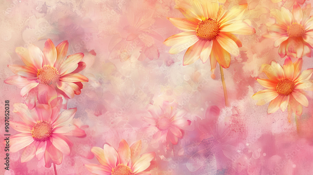 Watercolor whimsical daisies with gradient washes, seamless transitions, dreamy and soft, light background Watercolor whimsical daisies with gradient washes, seamless transitions, dreamy and soft, light background