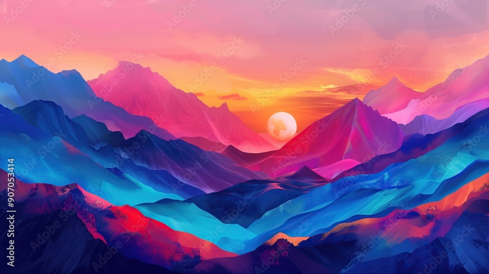 Vibrant Abstract Art Landscape with Colorful Mountains Vibrant Abstract Art Landscape with Colorful Mountains