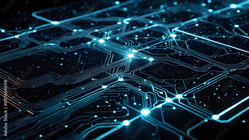 Obraz premium A computer chip with many lines and dots