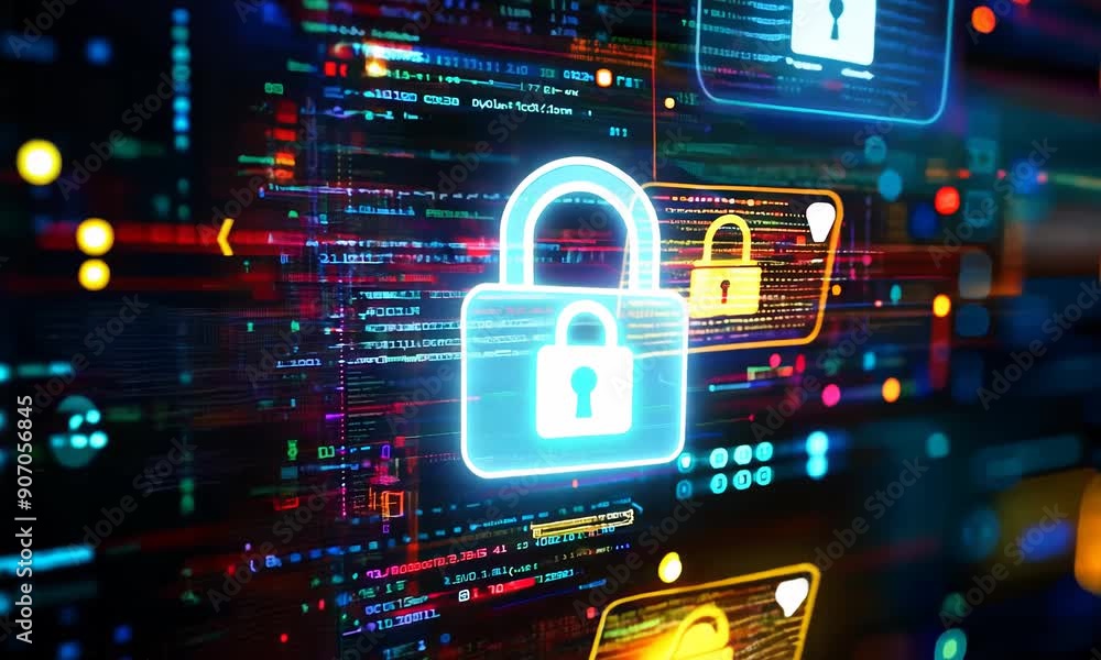 Visual representation of secured digital data files and glowing network locks, emphasizing cybersecurity and information protection Visual representation of secured digital data files and glowing network locks, emphasizing cybersecurity and information protection