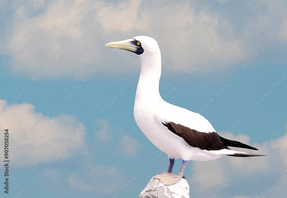 The masked booby (Sula dactylatra) is a large seabird of the booby family, Sulidae. This species breeds on islands in tropical oceans. Abrolhos, Bahia, Brazil, 2023 The masked booby (Sula dactylatra) is a large seabird of the booby family, Sulidae. This species breeds on islands in tropical oceans. Abrolhos, Bahia, Brazil, 2023