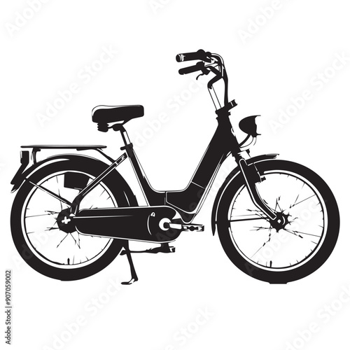 ELECTRIC BICYCLE in cartoon, doodle style . Image for t-shirt, web, mobile apps and ui. Isolated 2d vector illustration in logo, icon, sketch style, Eps 10, black and white. AI Generative