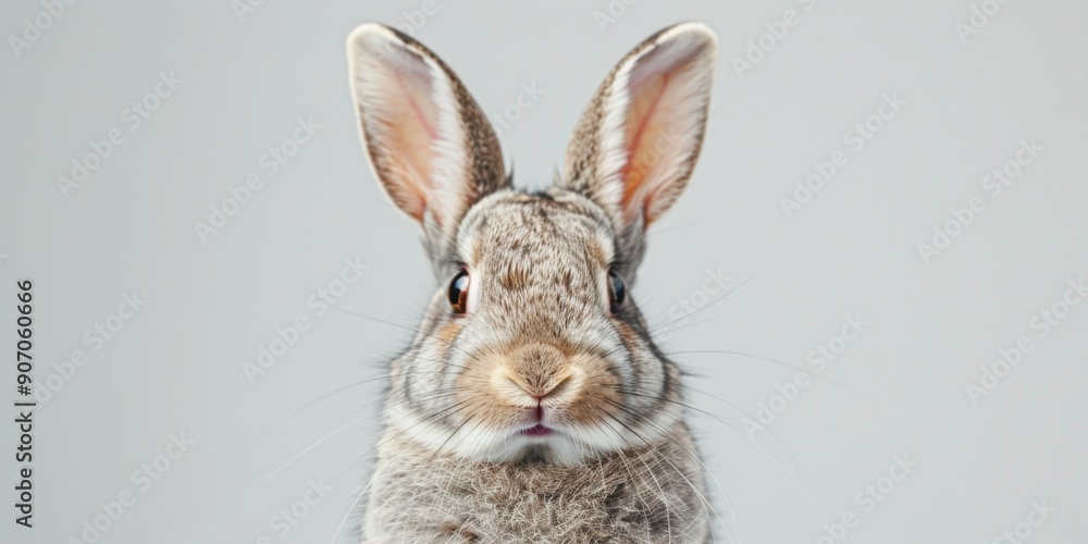 Adorable Bunny Charm: A Playful Portrait of a Cute Gray Rabbit Pet on a Pure White Background, Exuding Innocence and Whimsy Adorable Bunny Charm: A Playful Portrait of a Cute Gray Rabbit Pet on a Pure White Background, Exuding Innocence and Whimsy