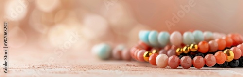 Colorful Beaded Bracelets Displayed on a Soft Background in Evening Light