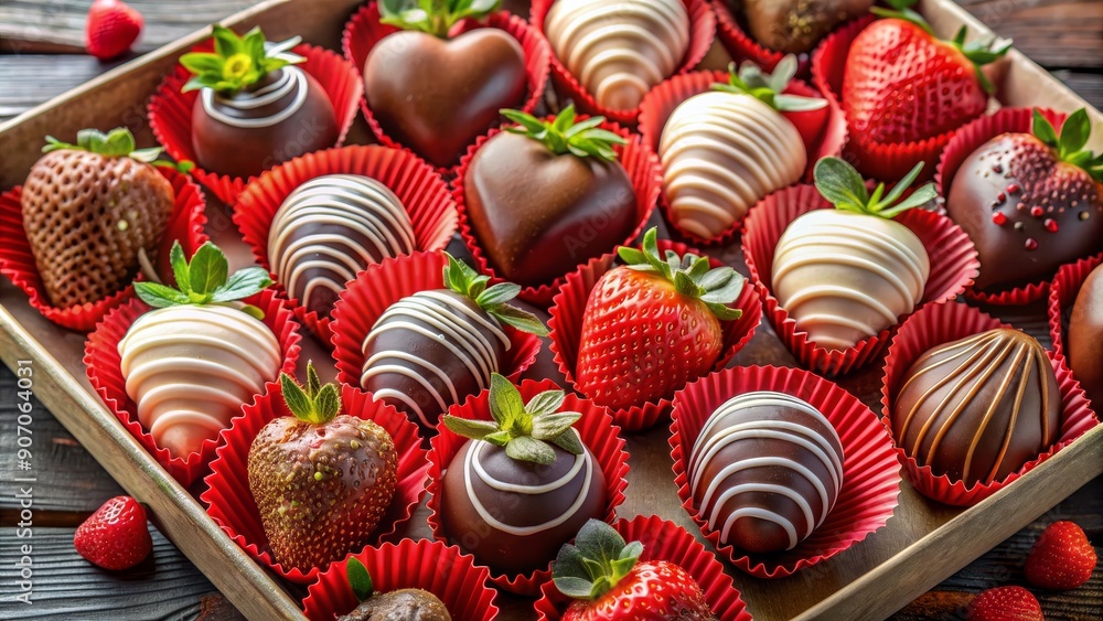 A Box of Chocolate Covered Strawberries, Strawberries, Chocolate, Red, Valentine's Day A Box of Chocolate Covered Strawberries, Strawberries, Chocolate, Red, Valentine's Day