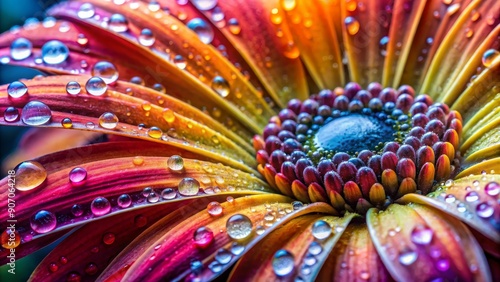 A Close-up of a Vibrant Flower with Dewdrops, Macro Photography, Flower Petals, Water Droplets, Nature, flower, macro