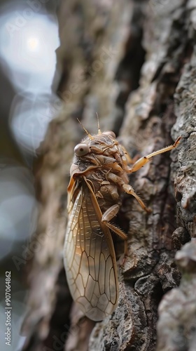 Brown cicada on a tree