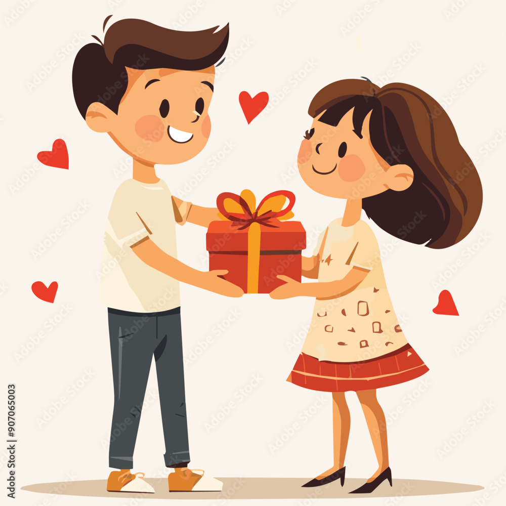 Vector illustration of Cute boy giving Gift for his Girlfriend. Valentine day Vector illustration of Cute boy giving Gift for his Girlfriend. Valentine day