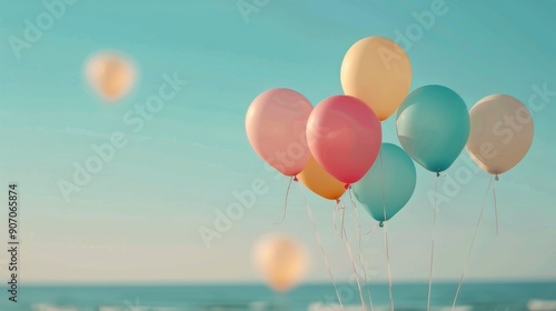 Colorful Balloons Floating Against a Light Blue Background