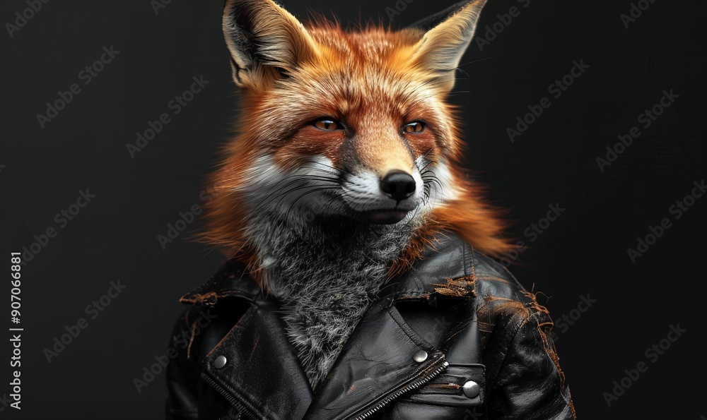 Agile fox in a leather jacket, cunning and graceful Agile fox in a leather jacket, cunning and graceful