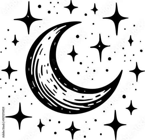 Moon logo calligraphy black outline vector illustration