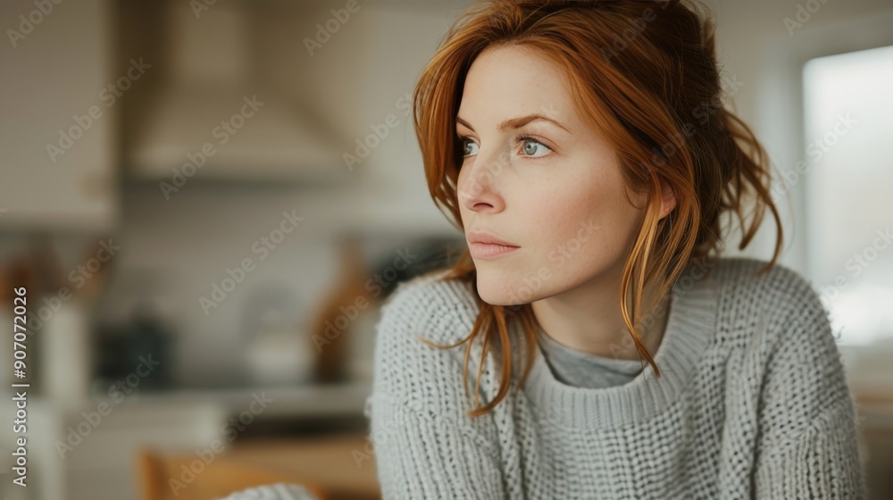 Young Woman Smiling in Cozy Kitchen With Warm Lighting Young Woman Smiling in Cozy Kitchen With Warm Lighting