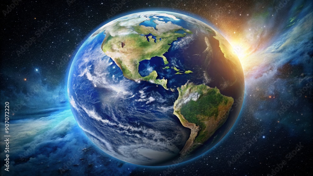 Earthrise over Nebula with America in Focus, planet , space , nebula , earthrise Earthrise over Nebula with America in Focus, planet , space , nebula , earthrise