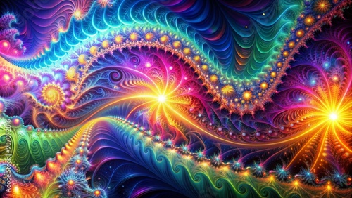 Fractal Dreamscape A Symphony of Light and Color, Fractal art, Abstract art, Psychedelic art, Digital art