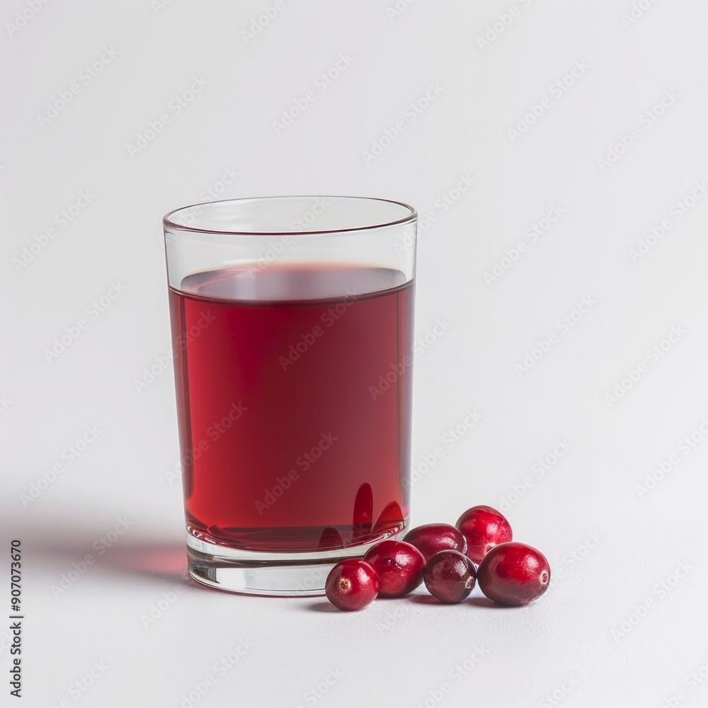 Medium shot of Cranberry juice in a glass near the Cranberry, isolated on a white background, Medium shot of Cranberry juice in a glass near the Cranberry, isolated on a white background,