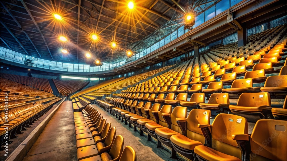 Fototapeta premium Golden Seats in the Stadium - Awaiting the Game, Stadium Seats , Arena , Sports , Event