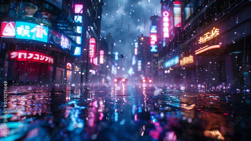 Futuristic City in the Rain with Stormy Skies Futuristic City in the Rain with Stormy Skies