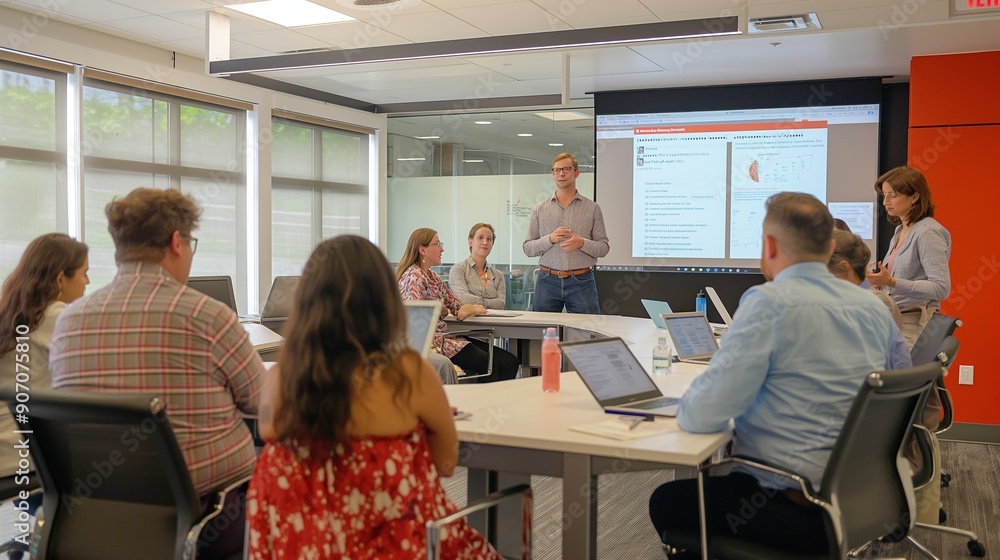 A group of trainers conducting a training session for employees A group of trainers conducting a training session for employees
