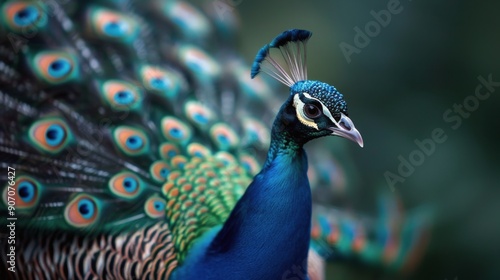Close-Up of Colorful Peacock Feathers With Water Droplets in Soft Light