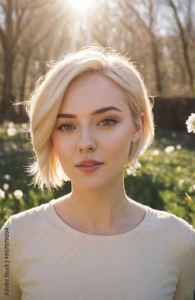 Portrait of a young woman walking in a blooming spring park. Portrait of a young woman walking in a blooming spring park.
