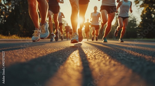 Group of Runners on Open Road During Sunset in Summer