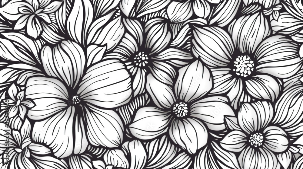 A black and white drawing of flowers with a lot of petals generative ai A black and white drawing of flowers with a lot of petals generative ai