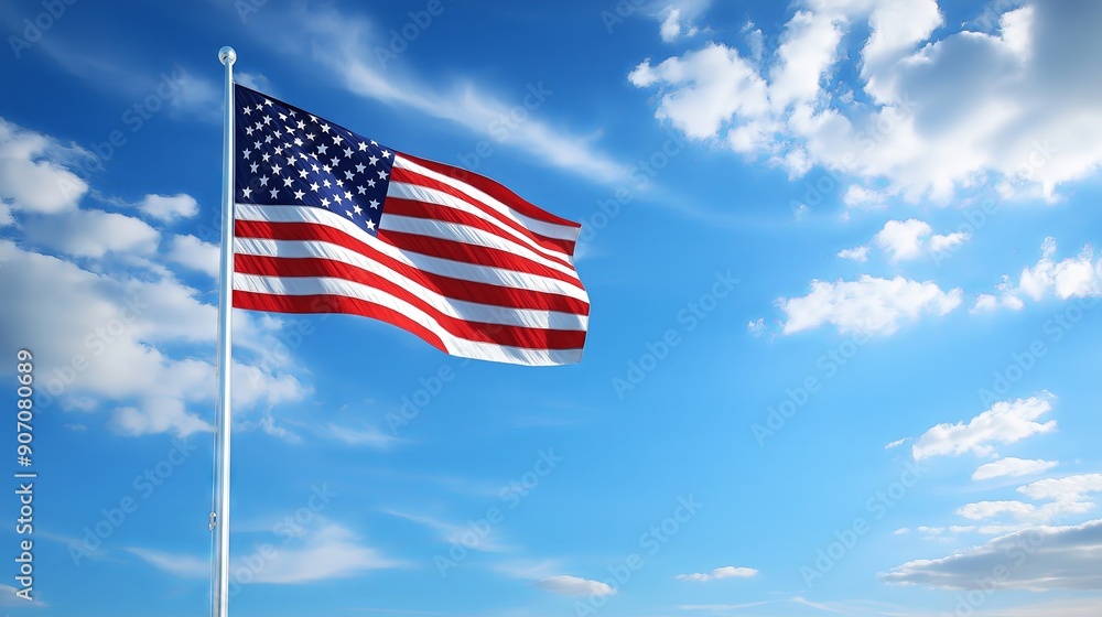 American Flag Waving Boldly Against a Clear Blue Sky
American Flag Waving Boldly Against a Clear Blue Sky