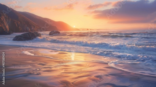 Golden Hour Waves on a Sand...