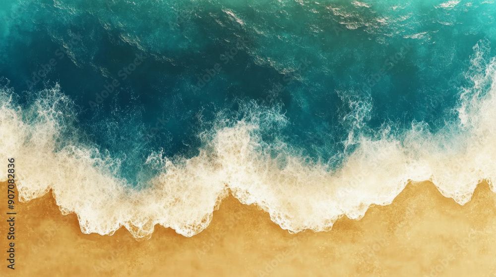 Beautiful beach with waves and golden sand, top view. Aerial photo of sea background in summer time Beautiful beach with waves and golden sand, top view. Aerial photo of sea background in summer time