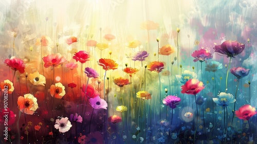 Watercolor Poppy Field - Vi...