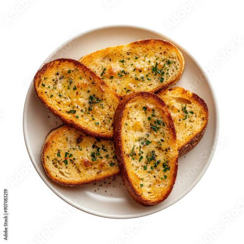Plate of Garlic Bread Isolated on a Transparent Background