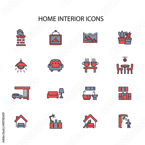 Home interior icon set.vector.Editable stroke.linear style sign for use web design,logo.Symbol illustration.