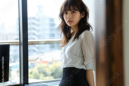 Free Download アンティークな事務所にいる白シャツに黒のタイトスカートの美人秘書 - GFXLoad