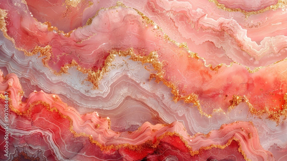 A chic pink marble background featuring gold watercolor textures and a hint of white paint glitter. The seamless agate pattern offers a sophisticated and elegant wallpaper effect A chic pink marble background featuring gold watercolor textures and a hint of white paint glitter. The seamless agate pattern offers a sophisticated and elegant wallpaper effect
