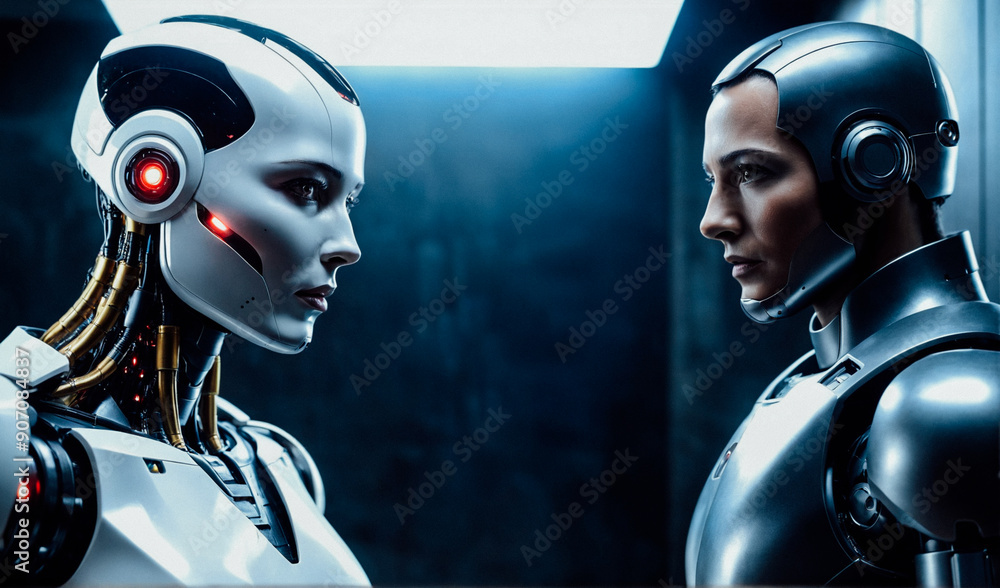 Robotics concept: cyborgs, robots with a human body. Robotics concept: cyborgs, robots with a human body.