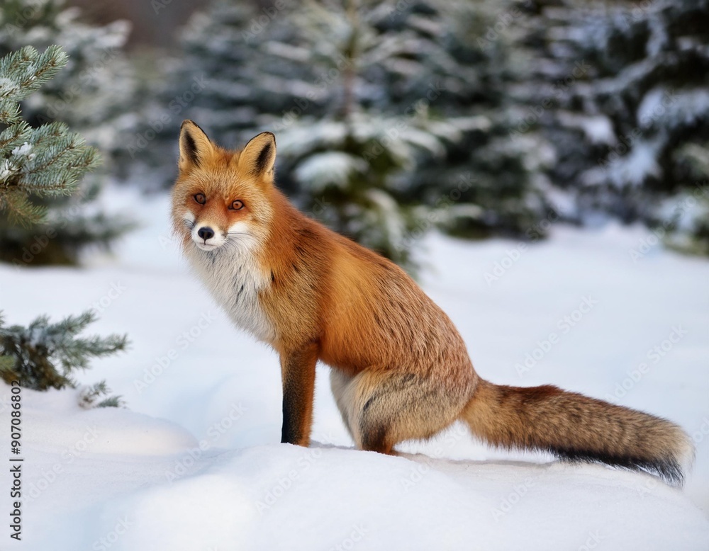Fototapeta premium red fox in winter forest Pretty
