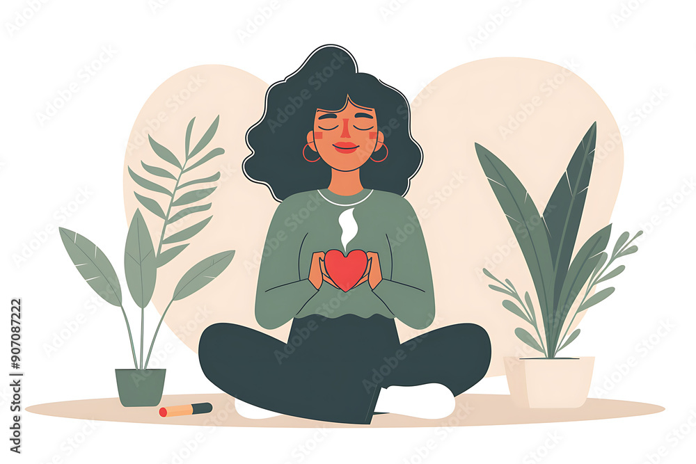 Hand Drawn woman character sitting and drinking coffee in flat style isolated on background Hand Drawn woman character sitting and drinking coffee in flat style isolated on background