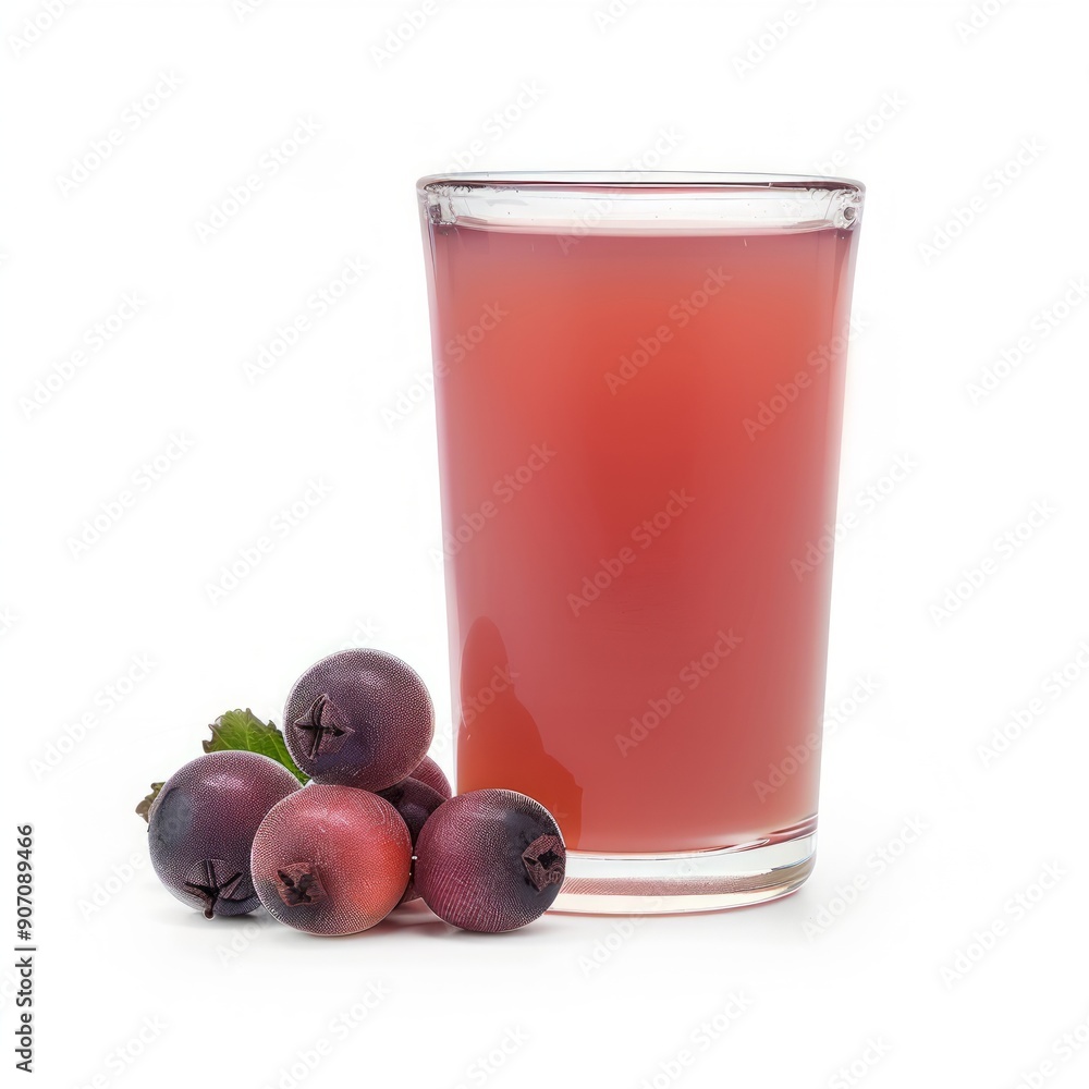 Medium shot of Gooseberry juice in a glass near the Gooseberry, isolated on a white background, Medium shot of Gooseberry juice in a glass near the Gooseberry, isolated on a white background,
