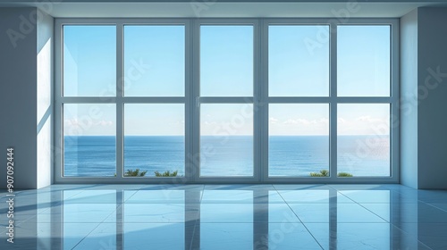 Expansive sea view through a modern window  perfect for architectural and interior design themes