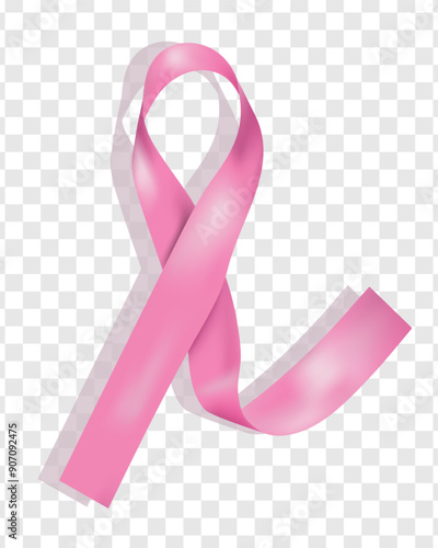 Realistic pink ribbon, symbol of breast cancer awareness in October, vector illustration.