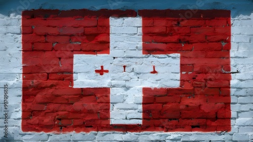 Switzerland, swiss flag on painted on the wall