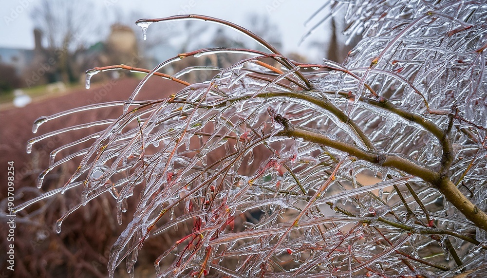 Tree branches covered with ice in winter Tree branches covered with ice in winter