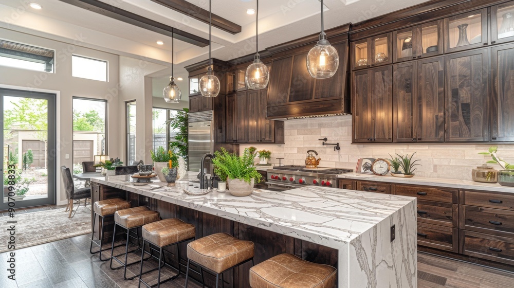 Contemporary kitchen with marble island - generative ai Contemporary kitchen with marble island - generative ai